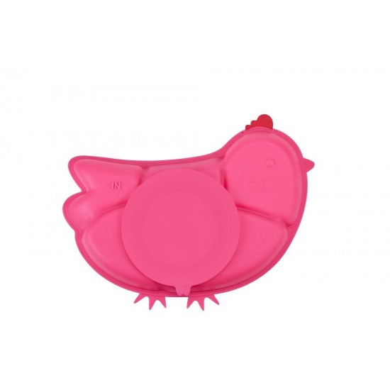 Tavita compartimentata din silicon, cu ventuza - Innobaby - Chicken Pink