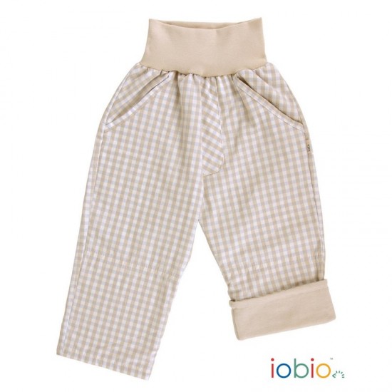 Palermo Karo Sand Blue 62/68 - Pantaloni Salvari din bumbac organic - Iobio 