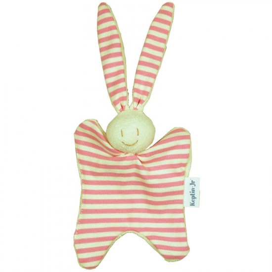 Jucarie zornaitoare textila din bumbac organic - Keptin Jr - Little Rabbit Pink