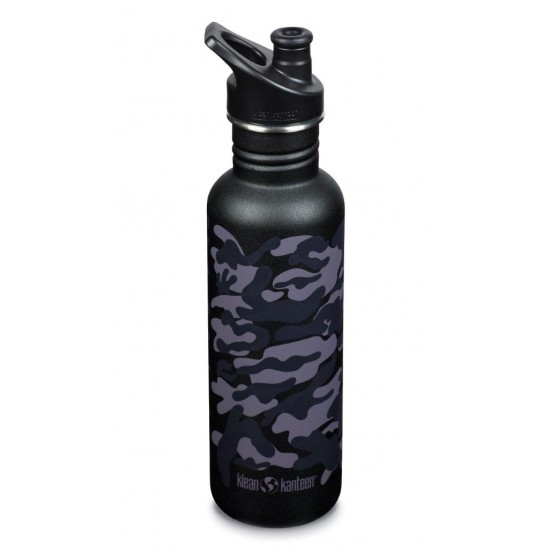 Classic Narrow Black Camo - Recipient din otel inoxidabil 800 ml cu capac sport - Klean Kanteen