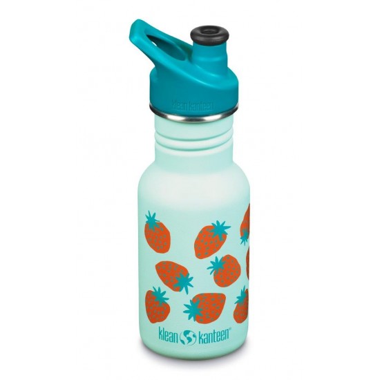 Kid Classic Narrow Blue Tint Strawberries - Recipient din otel inoxidabil 355 ml cu capac sport - Klean Kanteen