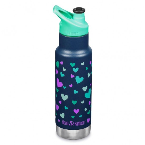 Kid Classic Narrow Navy Hearts - Termos din otel inoxidabil 355 ml cu capac sport - Klean Kanteen 