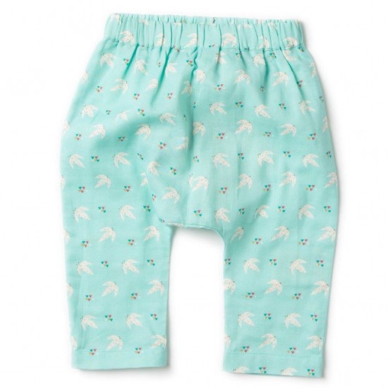 Pantaloni muselina din bumbac organic - Little Green Radicals - Flying Free Jelly Bean Joggers 9/12 luni