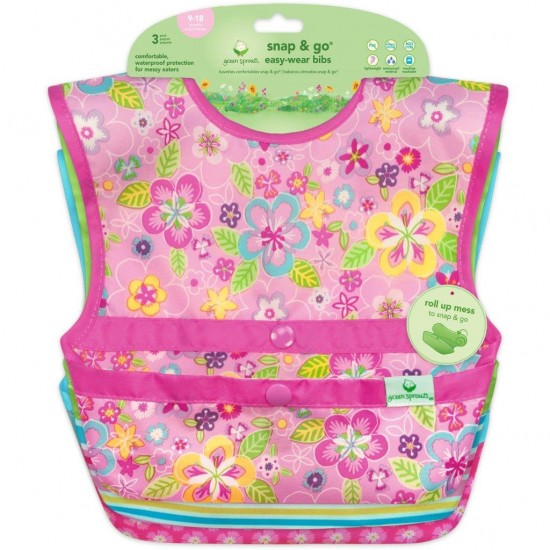 Set 3 bavetele Easy Wear Snap'n Go - Green Sprouts - Flower Field