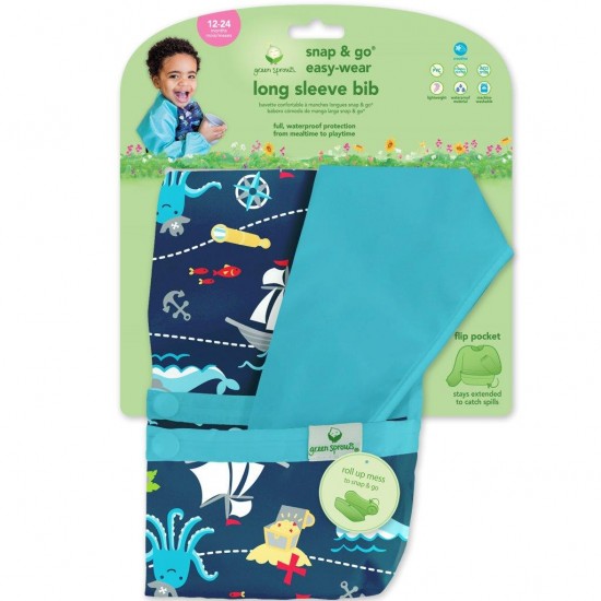 Bavetica multifunctionala cu maneci lungi - Green Sprouts - Navy Pirates 2T-4T