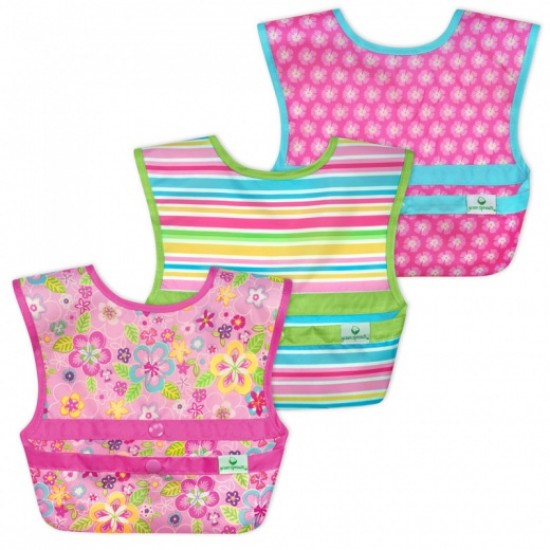 Set 3 bavetele Easy Wear Snap'n Go - Green Sprouts - Flower Field