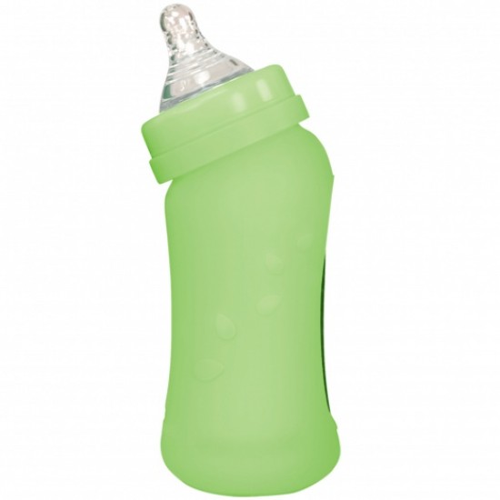 Biberon inclinat din sticla cu protectie de silicon 210 ml - Green Sprouts - Green